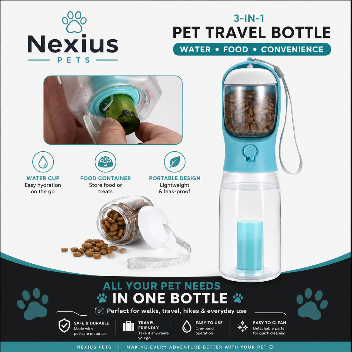 HydraPaw™ Tragbare Wasser- und Futterflasche